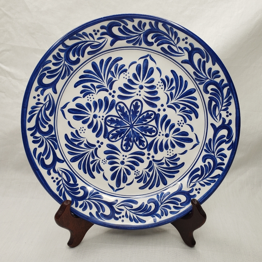 Blue and White Floral 9 Inch Dinnerware Plate Melamine